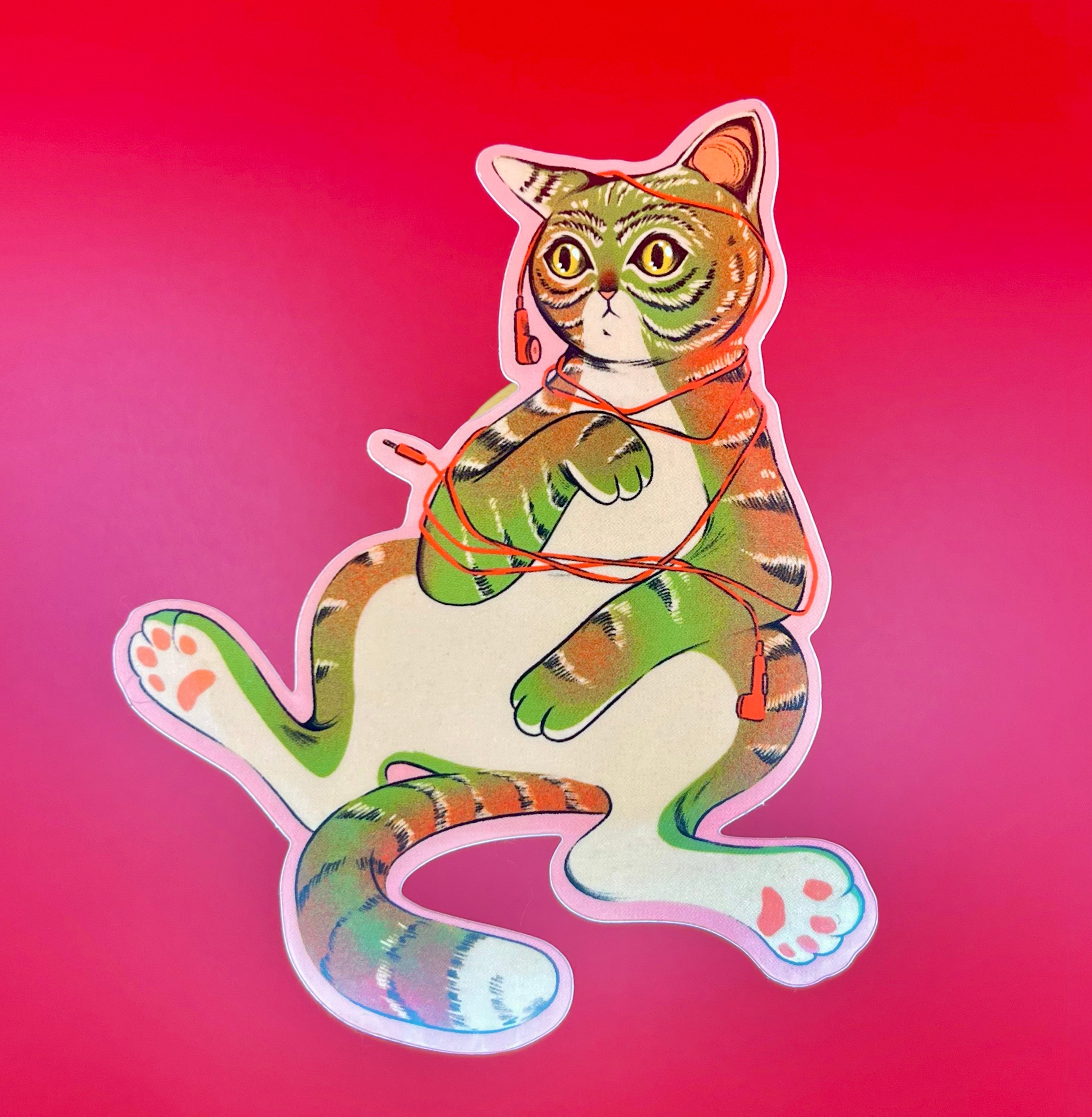 Cat with Ipod Headphones Sticker