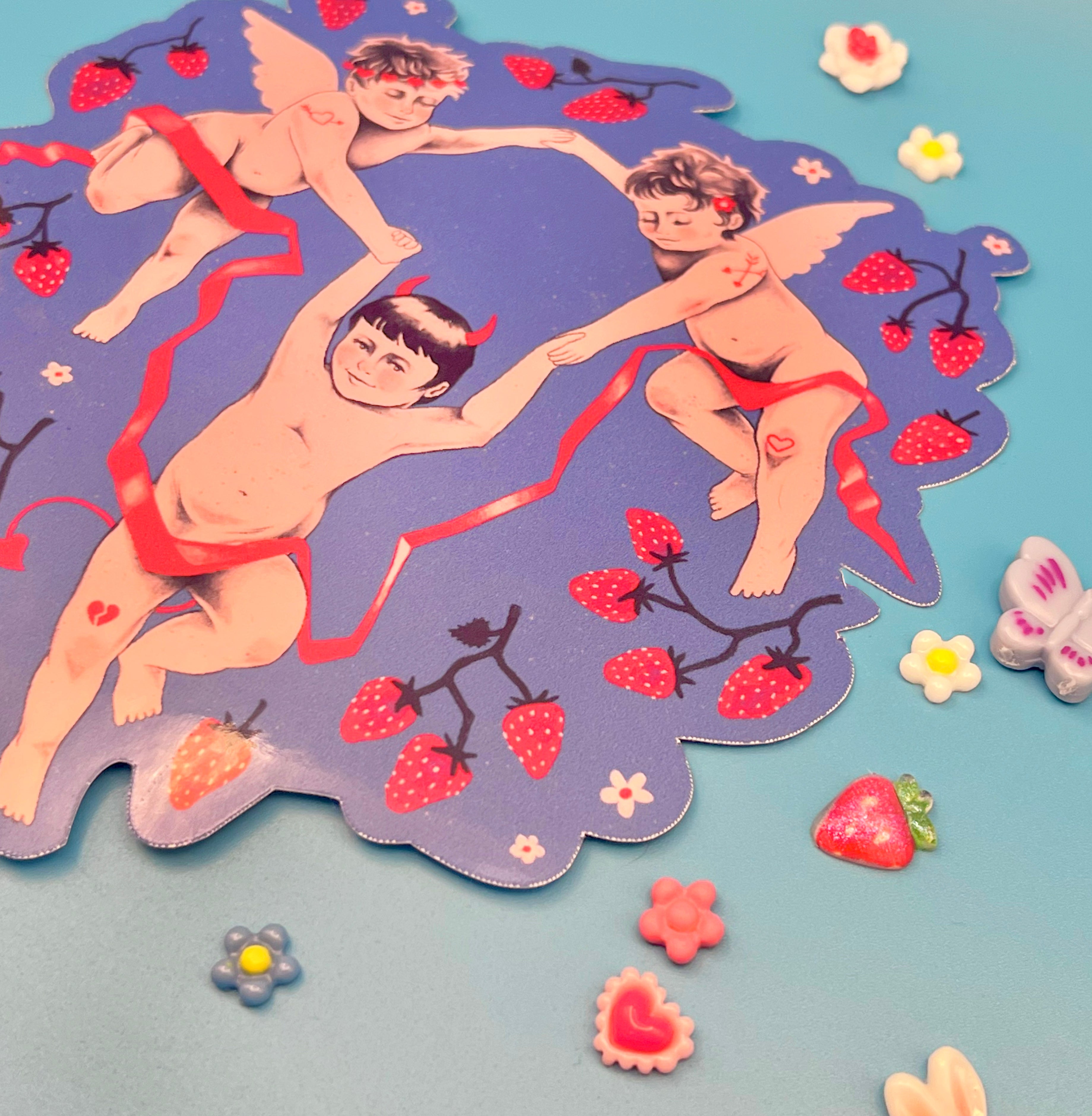Strawberry Cherub Sticker