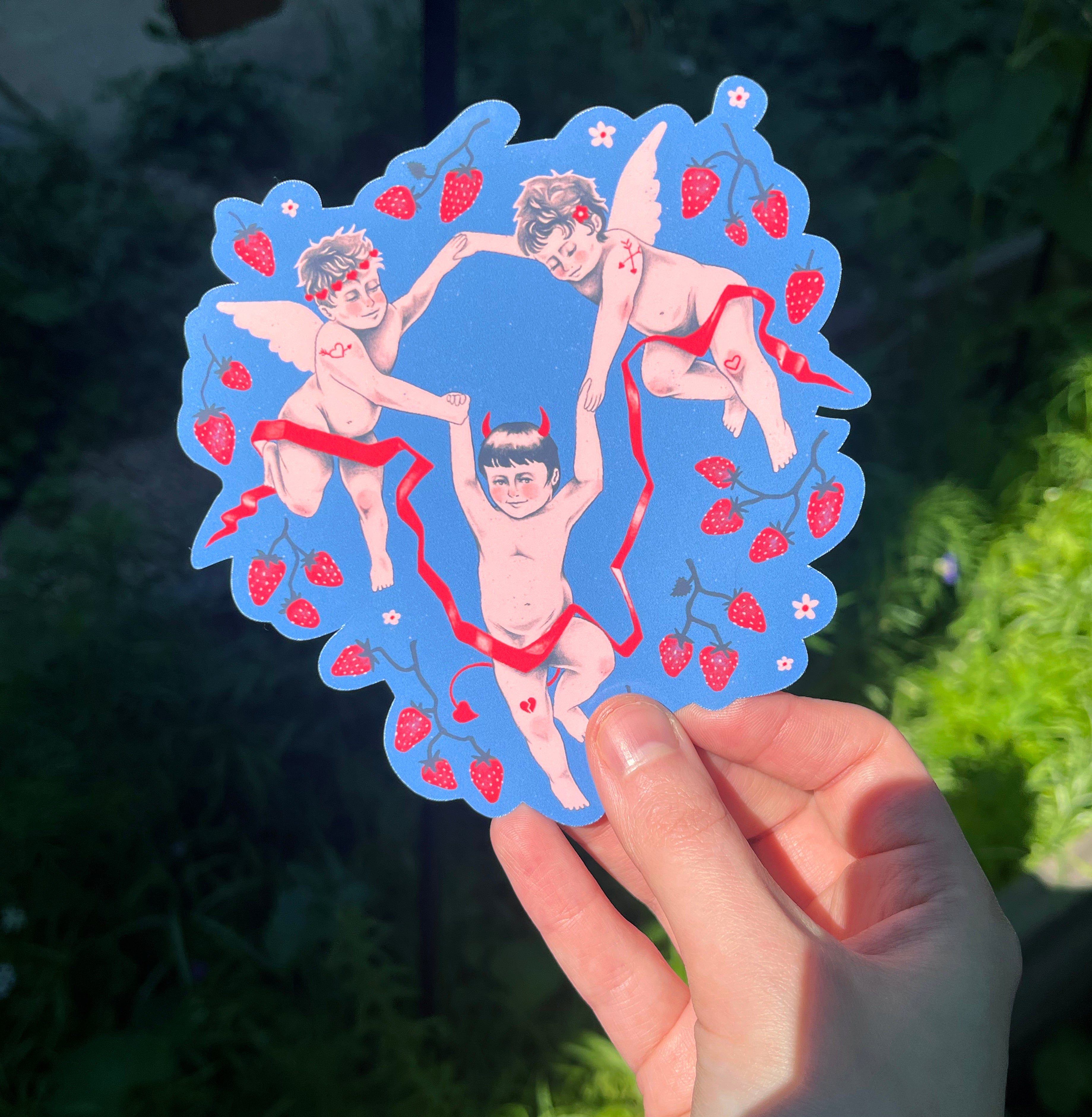 Strawberry Cherub Sticker